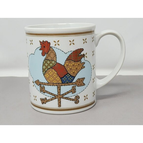 Set Of 3 Country Chicken & Cow Weathervane Mugs Patchwork‎ Design Ceramic - Picture 6 of 16